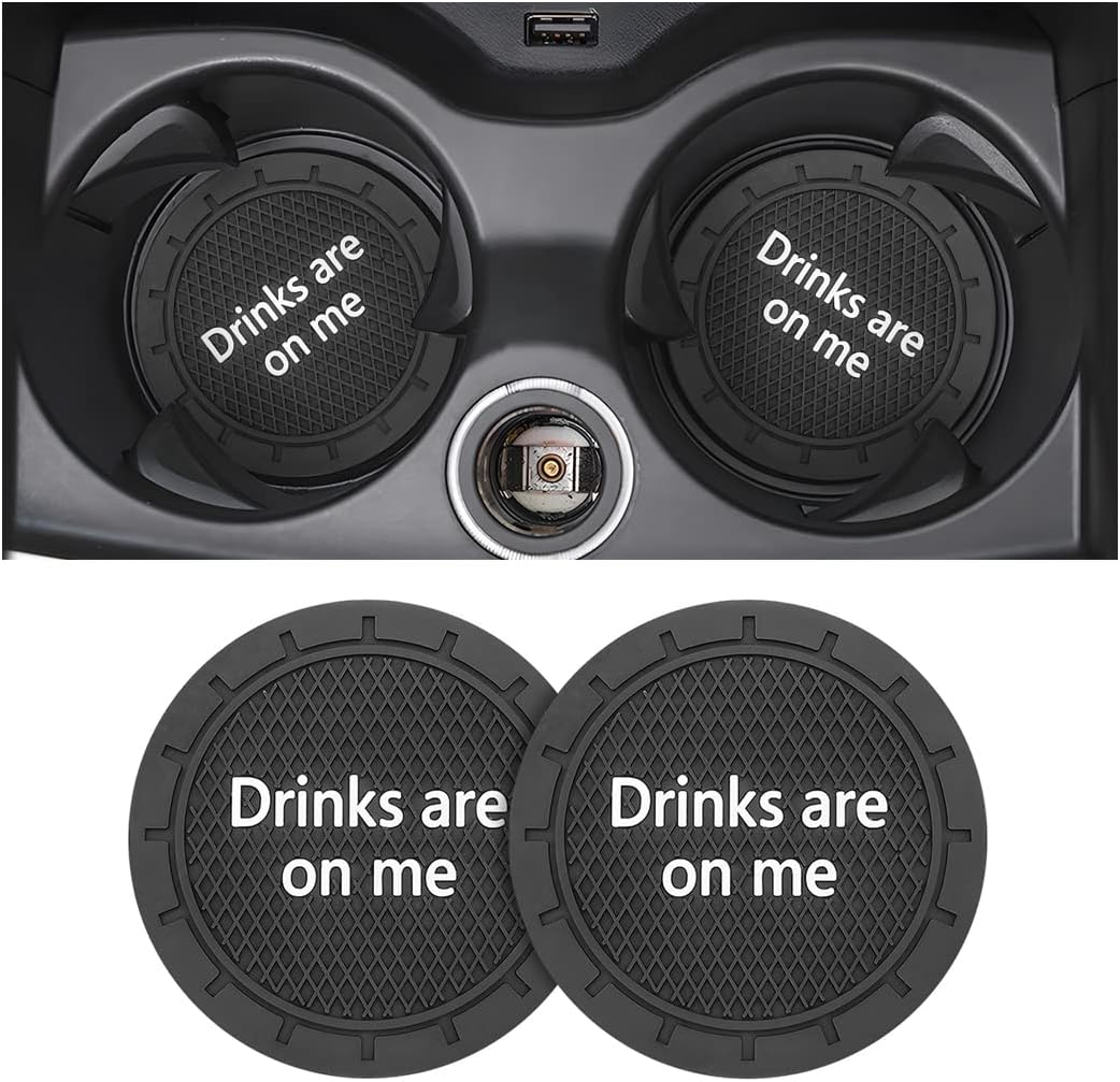 8sanlione 2 Pack Car Cup Holder Coasters, 2.75 Inch Non-Slip PVC Insert Cup Coaster, Anti-Scratch Auto Cup Mats for Women Men, Vehicle Interior Accessories Universal for Car, SUV, Truck (B Black/2PCS)