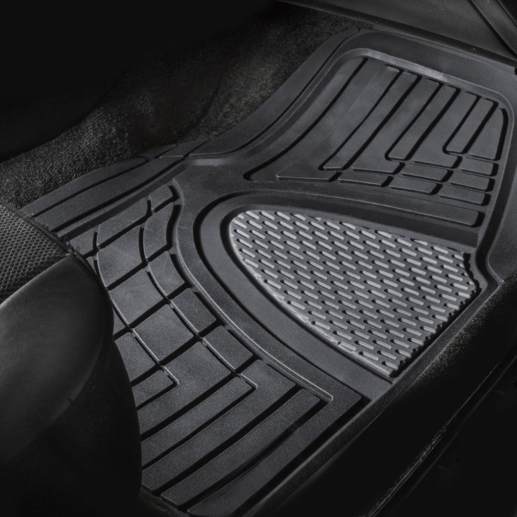 FH Group Automotive Floor Mats - Heavy-Duty Rubber Floor Mats for Cars, Universal Fit Full Set, Climaproof Floor Mats, Trimmable Floor Mats for Most Sedan, SUV, Truck Floor Mats Gray Black