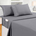 Utopia Bedding Queen Sheet Set – Soft Microfiber 4 Piece Luxury Bed Sheets with Deep Pockets - Embroidered Pillow Cases - Side Storage Pocket Fitted Sheet - Flat Sheet (Grey)