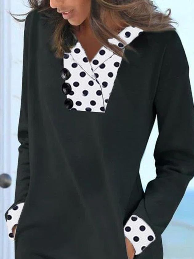 Casual Print Lapel Long Sleeves Shift Dress