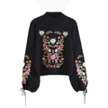 vintage black floral embroidery turtleneck sweater