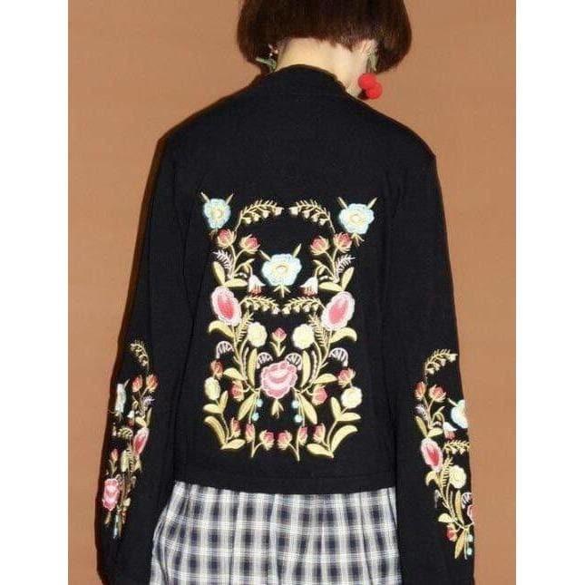 vintage black floral embroidery turtleneck sweater