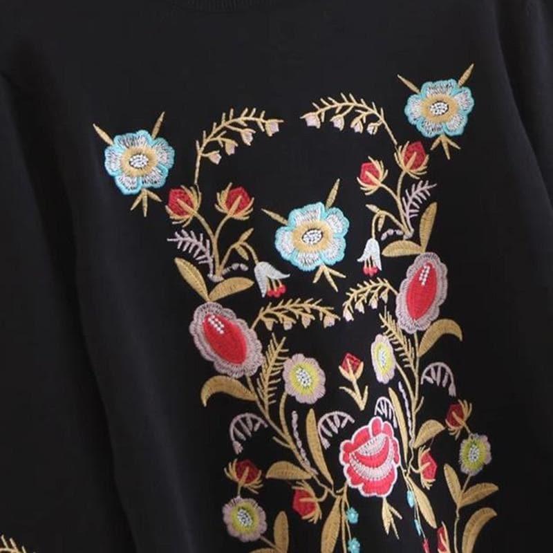 vintage black floral embroidery turtleneck sweater