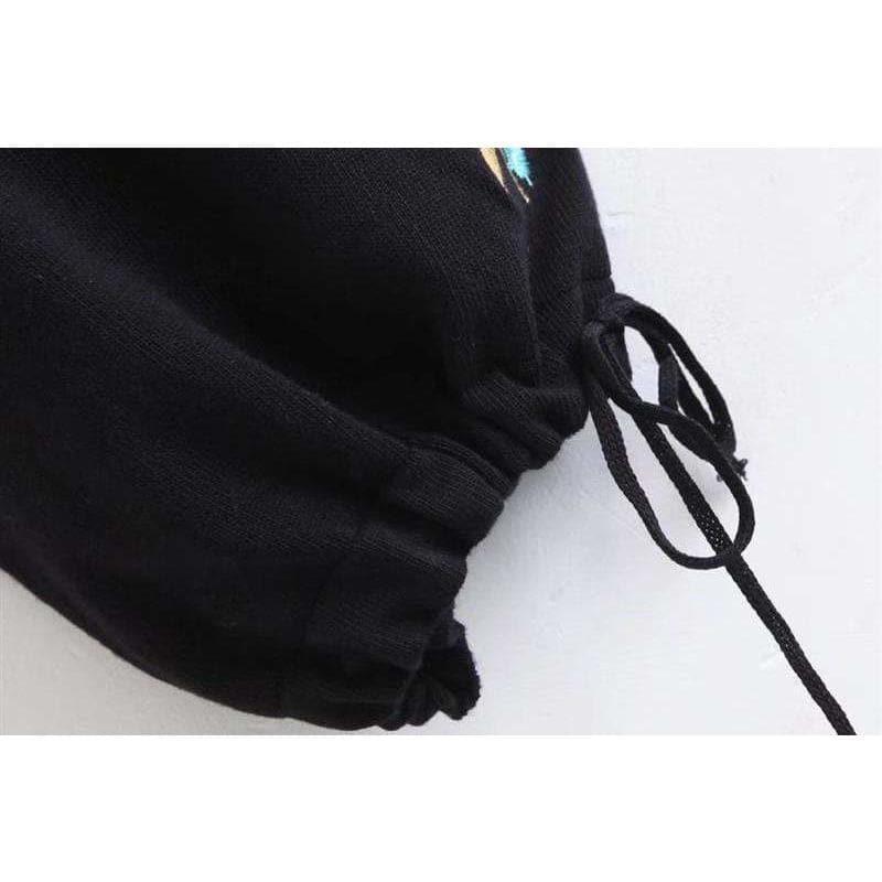 vintage black floral embroidery turtleneck sweater