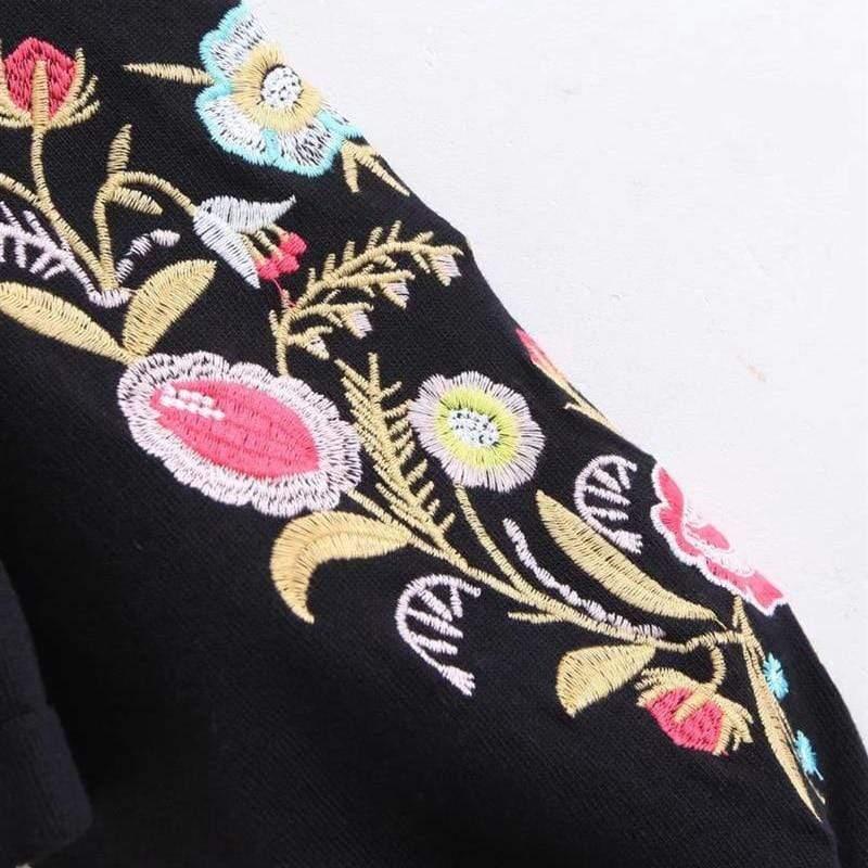 vintage black floral embroidery turtleneck sweater