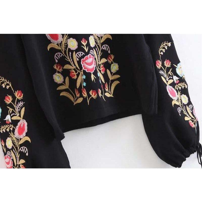 vintage black floral embroidery turtleneck sweater