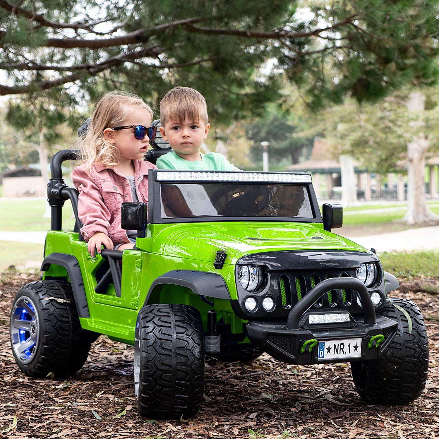 2022 Two (2) Seater Ride On Kids Car Truck w/ Remote Control - Lar12V Power Battery Licensed Kid Car to Drive w/ 3 Speeds, Leather Seat, MP3 Music Player Bluetooth FM Radio, Foam Rubber Tires