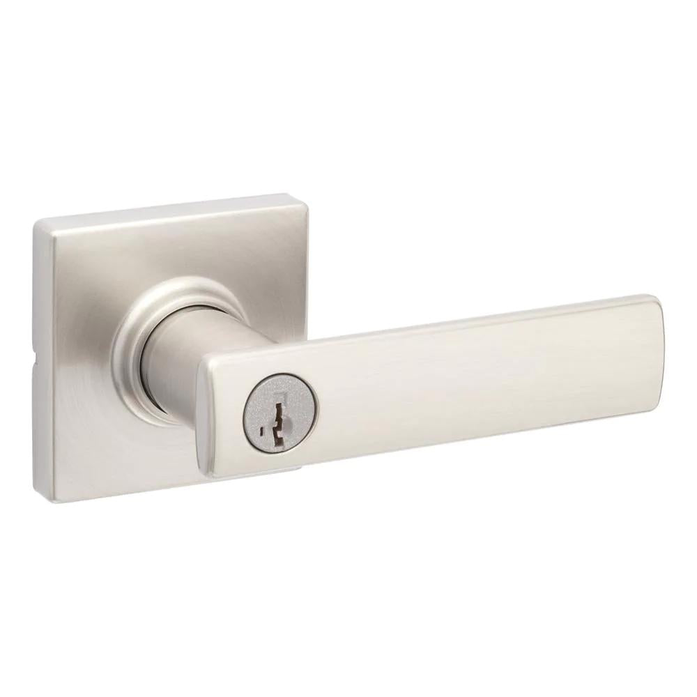 BrSquare Satin Nickel Keyed Entry Door Lever Featuring SmartKey Technology and Microban
