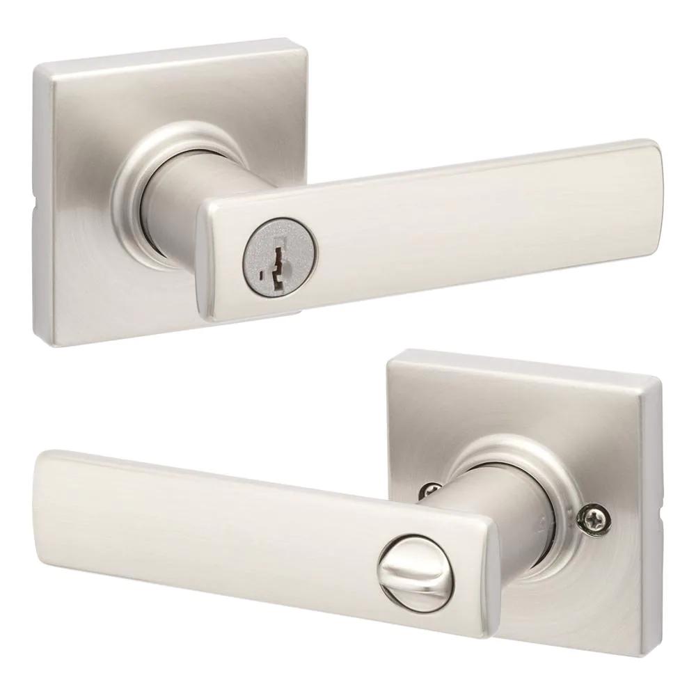 BrSquare Satin Nickel Keyed Entry Door Lever Featuring SmartKey Technology and Microban