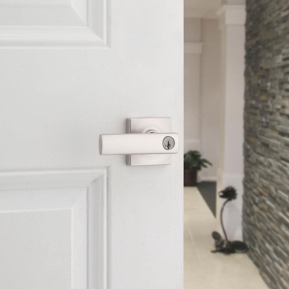 BrSquare Satin Nickel Keyed Entry Door Lever Featuring SmartKey Technology and Microban