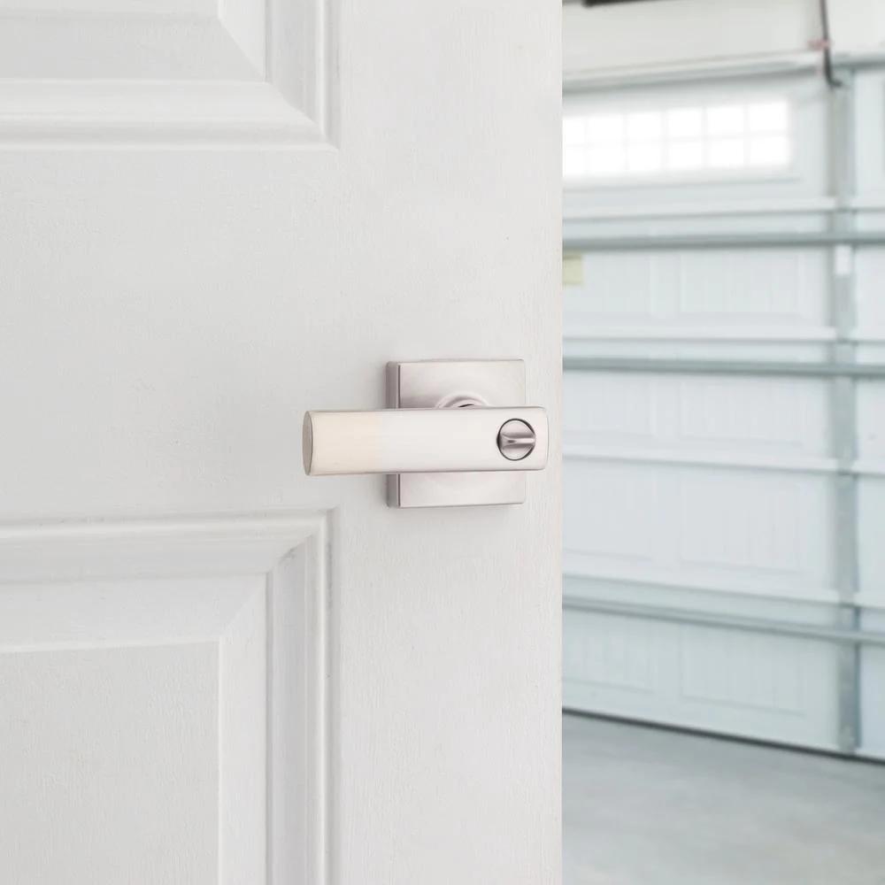 BrSquare Satin Nickel Keyed Entry Door Lever Featuring SmartKey Technology and Microban