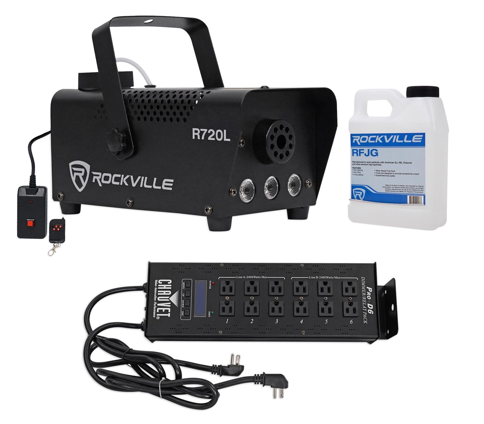 Chauvet PRO-D6 6 Ch 20A DMX-512 Dimmer Switch Pack 115V/230V+Fog Machine