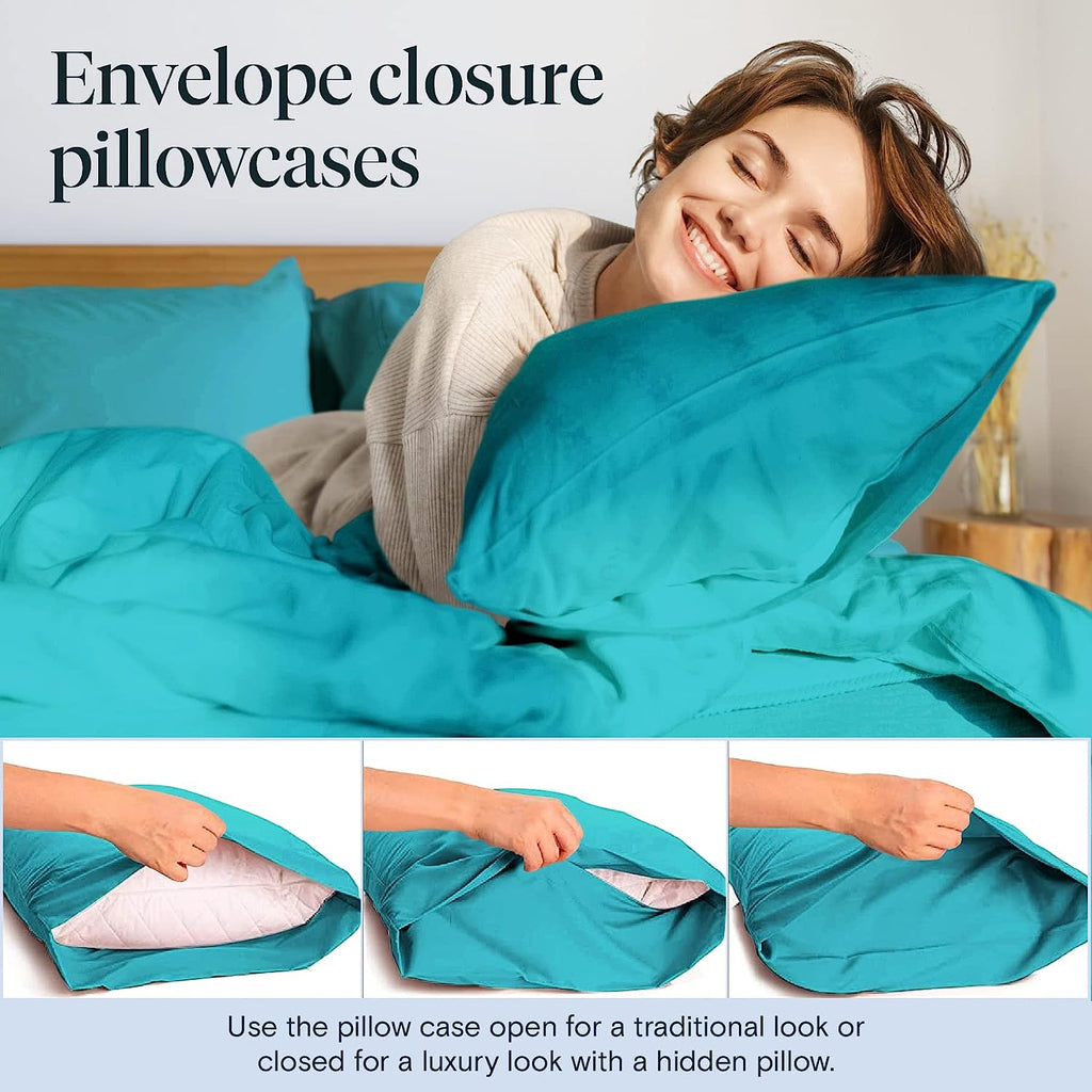 LuxClub 7 PC Split King Sheet Set Bamboo Sheets Deep Pockets 18" Eco Friendly Wrinkle Free Cooling Sheets Machine Washable Hotel Bedding Silky Soft - Teal Split King