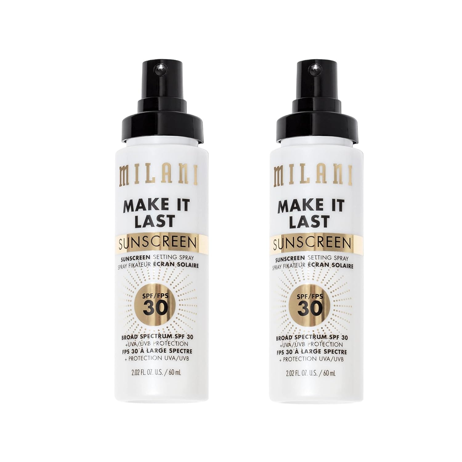 Milani Make It Last Sunscreen Setting Spray with SPF30 - Makeup Primer and Setting Spray with Sunscreen, Long Lasting Makeup Finishing Spray - 2 Pack