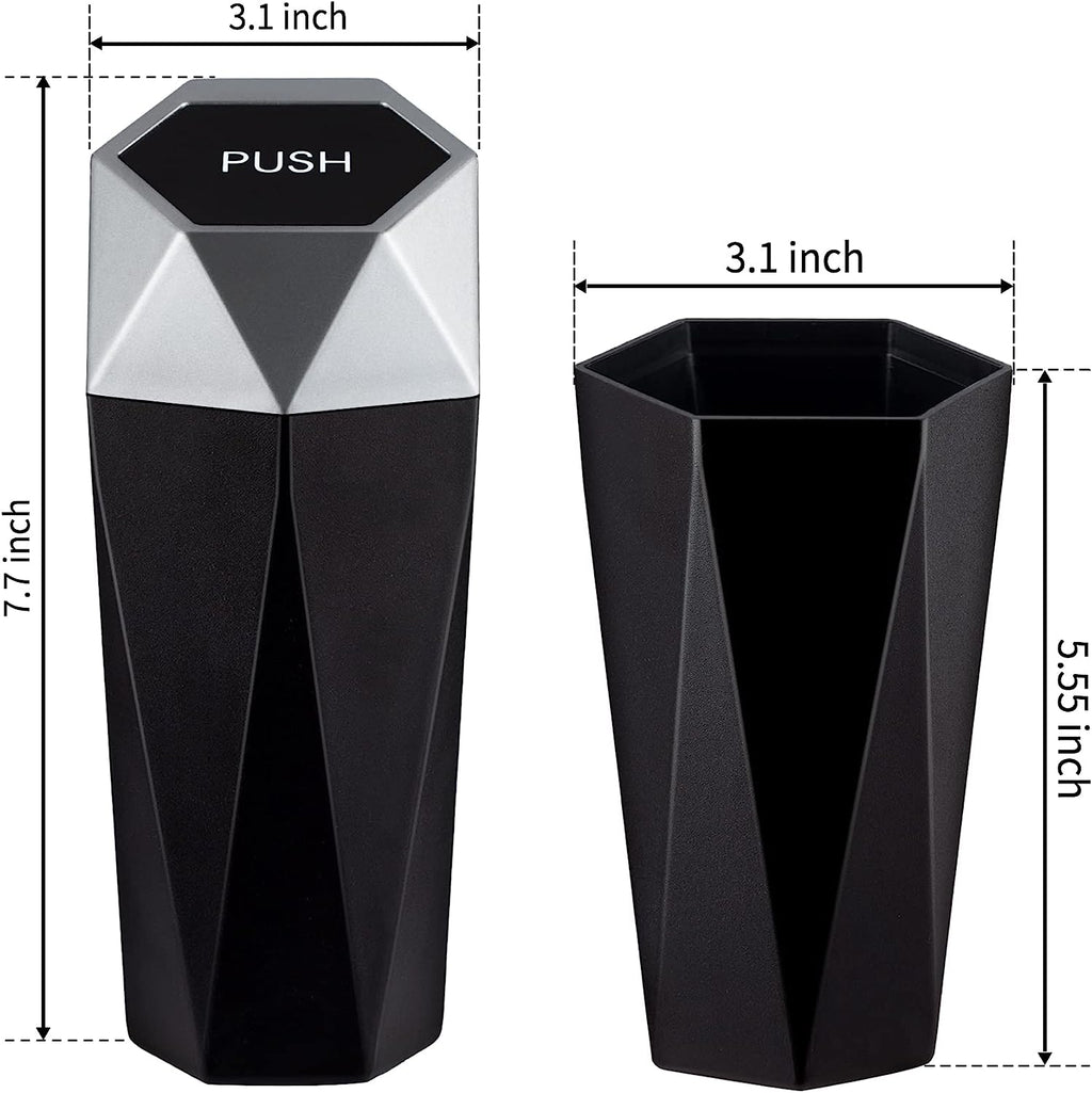 JUSTTOP Car Trash Can with Lid, Diamond  Small Automatic Portable Trash Can, Easy to Clean, Used in Car Home Office Interior Accessories, 2PCS(Silver)