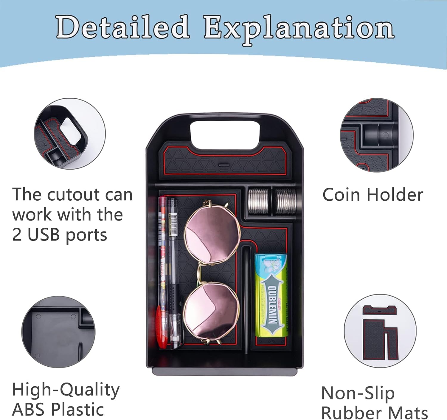 JDMCAR Center Console Tray Organizer Compatible with Toyota RAV4 Accessories 2023 2023 2023 2023 2023 and 2021-2023 RAV4 Prime, Armrest Insert Container ABS Material Secondary Storage Box-Red