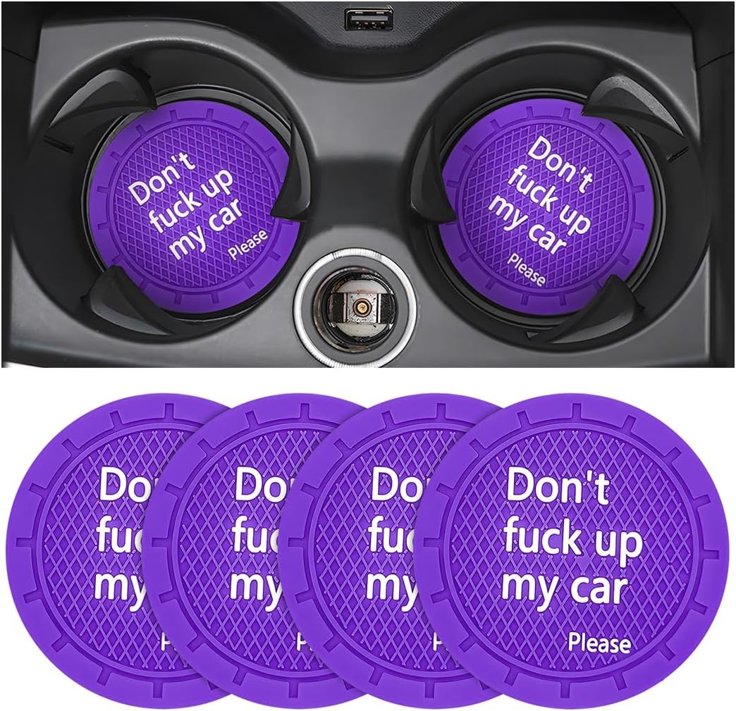 8sanlione Car Cup Coaster, 4Pcs 2.75 Inch Auto Cup Holder Insert Coasters, Anti-Slip Waterproof Embedded Drink Mat, Automotive Interior Accessories for Men and Women (D Deep Purple/4PCS)