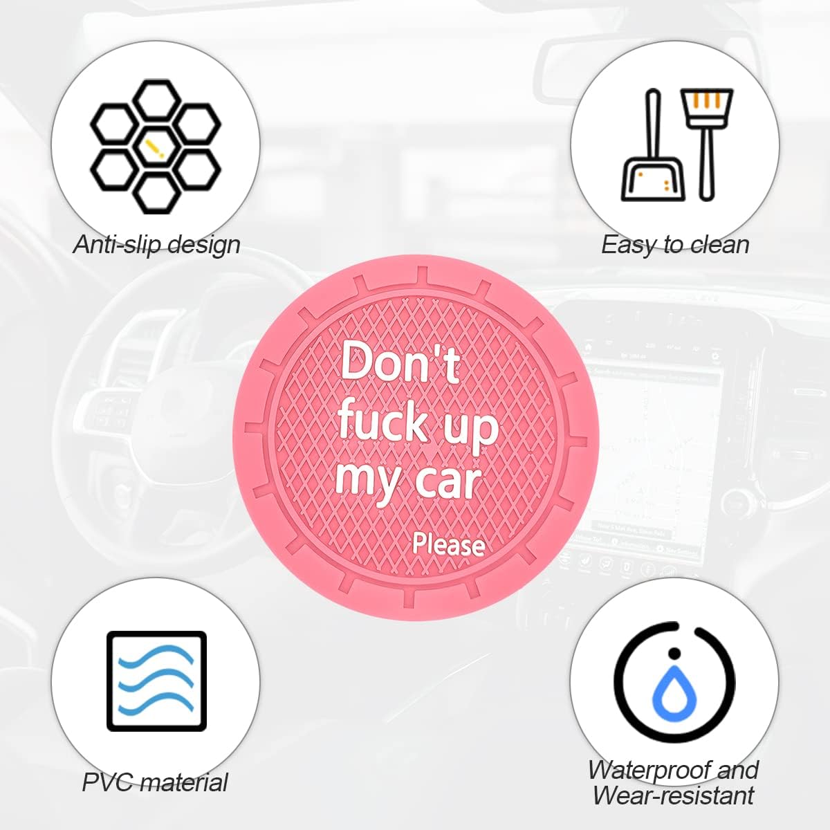 8sanlione Car Cup Coaster, 4Pcs 2.75 Inch Auto Cup Holder Insert Coasters, Non-Slip Waterproof Embedded Drink Mat, Automotive Interior Accessories for Men and Women (D Pink/4PCS)