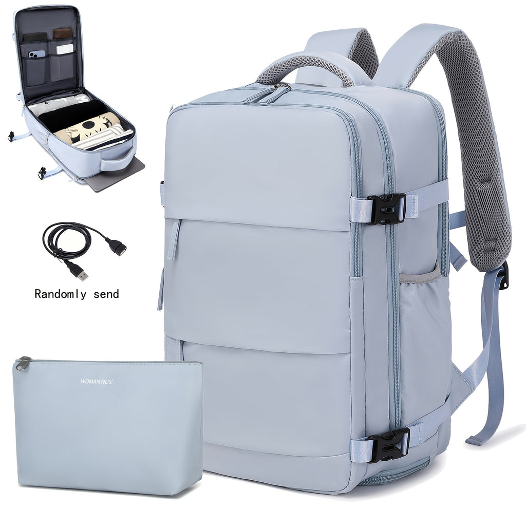 LarCapacity Travel Backpack With Shoe Compartment, Dacron Lightweight Laptop Daypack With Charging Port, Fashion Travel Commuter Bag