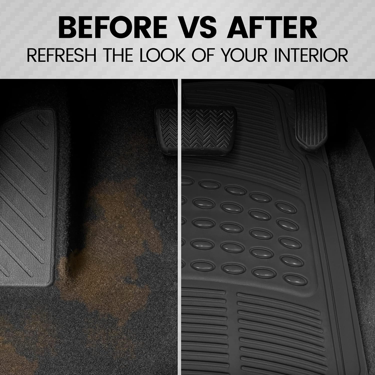 BDK ProLiner Floor Mats for Cars Trucks SUV, Black 3-Piece Heavy Duty Car Mats with Universal Fit , All Weather Car Floor Liners