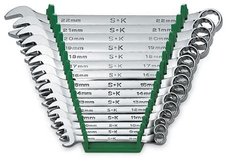 SK Professional Tools 86265 15-Piece 12-Point Metric Regular Long Combination Wrench Set - SuperKrome Finish, Set of 15 Chrome Wrenches Made in USA
