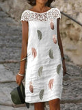Ladies Casual Feather Print Stitching Shift Dress
