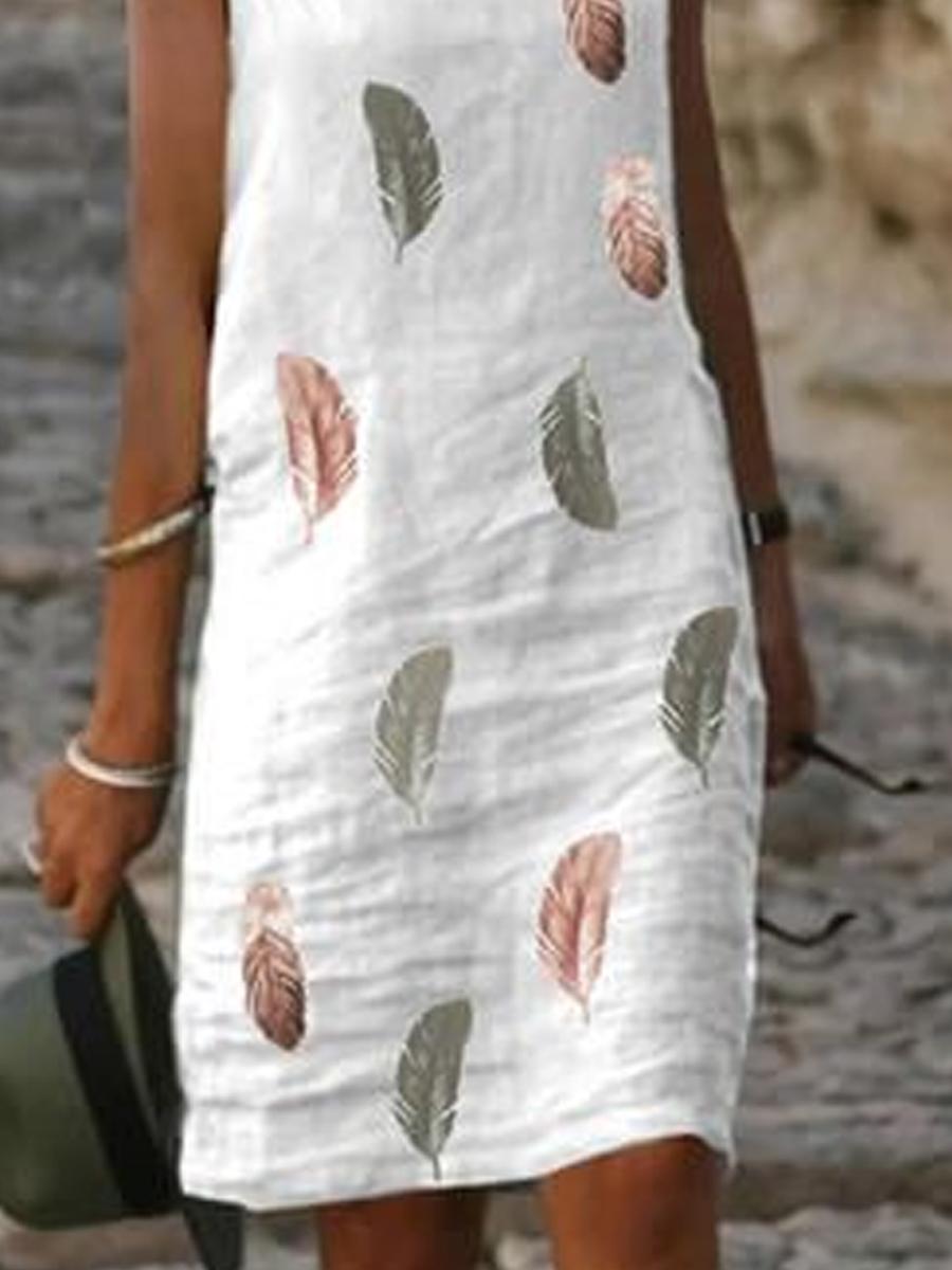 Ladies Casual Feather Print Stitching Shift Dress
