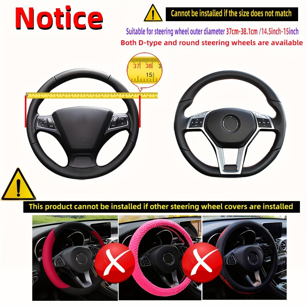 Car Pu Leather Steering Wheel Cover, 14.57-14.96inch Artificial Diamond, Steering Wheel Cover
