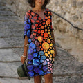Ladies V-neck Sleeve Print Dress