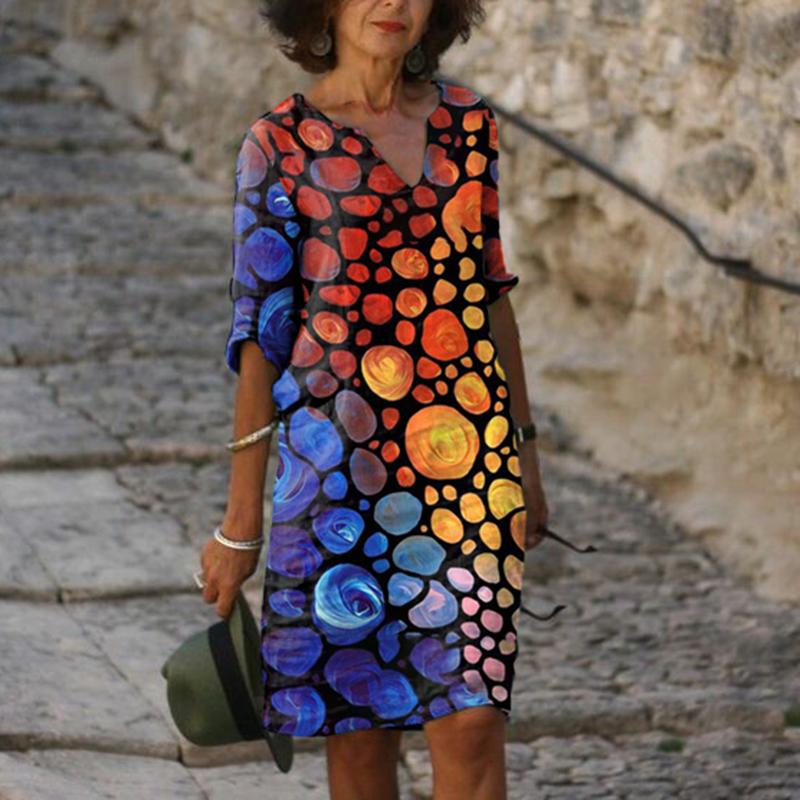 Ladies V-neck Sleeve Print Dress