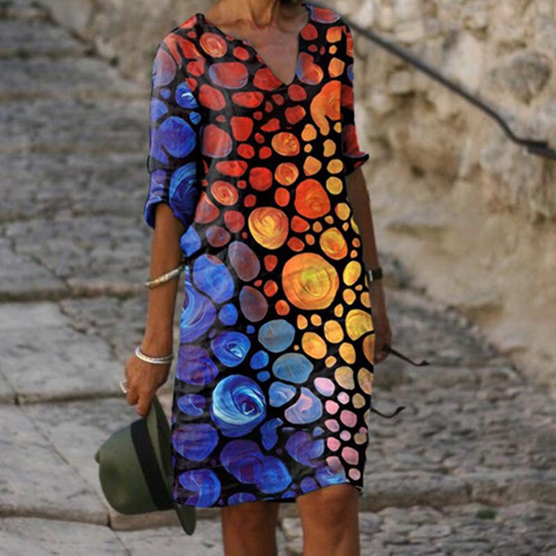 Ladies V-neck Sleeve Print Dress