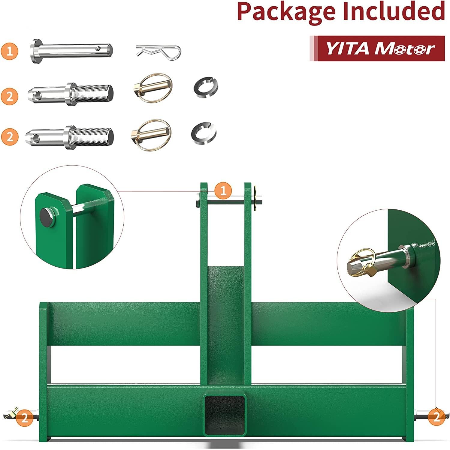 YITAMOTOR Tractor Drawbar with Suitcase Weight Brackets 3 Point 2" Receiver Hitch Drawbar for CAT 1 3-Pt Tractor