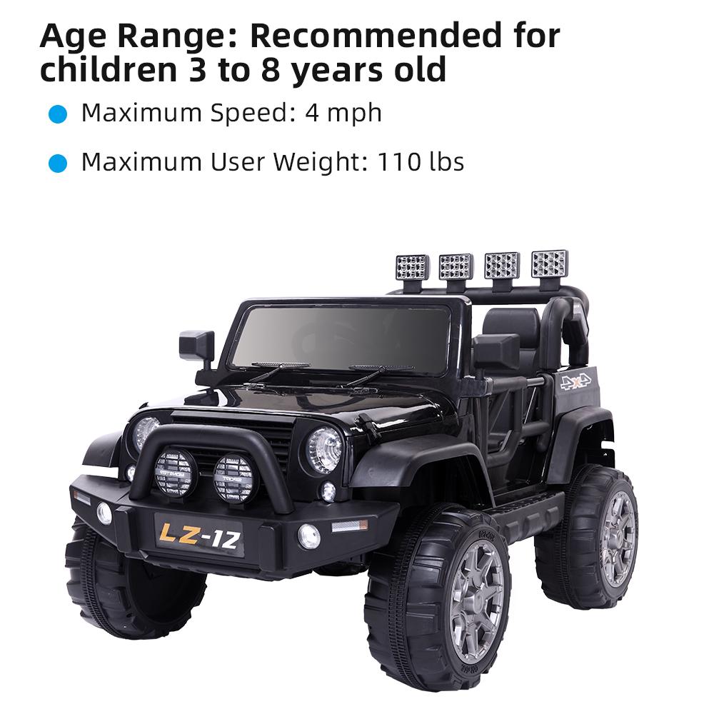 Topcobe Kids Electric Cars to Ride in, 12V Kids Ride-On Jeep Car for Child Boys Girls, Gift Children Truck Car with Remote Control, 3 Speeds, Spring Suspension, LED Lights
