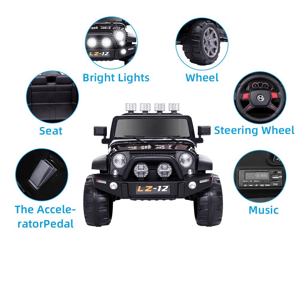 Topcobe Kids Electric Cars to Ride in, 12V Kids Ride-On Jeep Car for Child Boys Girls, Gift Children Truck Car with Remote Control, 3 Speeds, Spring Suspension, LED Lights