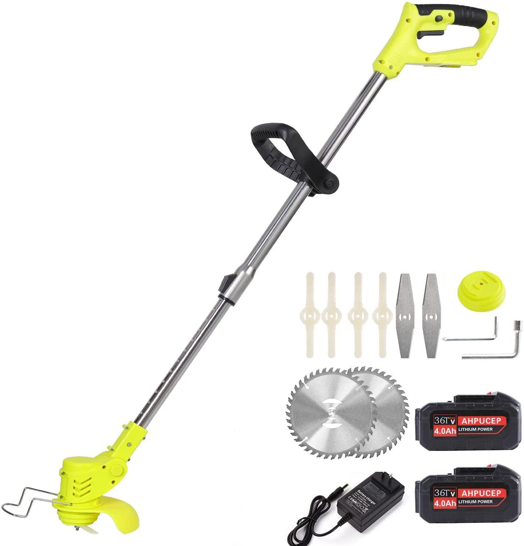 Cordless Brush Cutter Weed Wacker,Stringless Trimmer with 2Pcs 36Tv 4A Battery, Weed Eater Battery Powered with 9Trimmer Cut Blades,Grass Trimmer Suitable for Lawn,Garden,Yard,Bush Trimming&Pruning