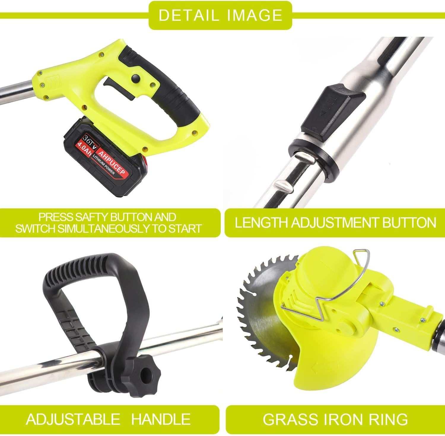 Cordless Brush Cutter Weed Wacker,Stringless Trimmer with 2Pcs 36Tv 4A Battery, Weed Eater Battery Powered with 9Trimmer Cut Blades,Grass Trimmer Suitable for Lawn,Garden,Yard,Bush Trimming&Pruning