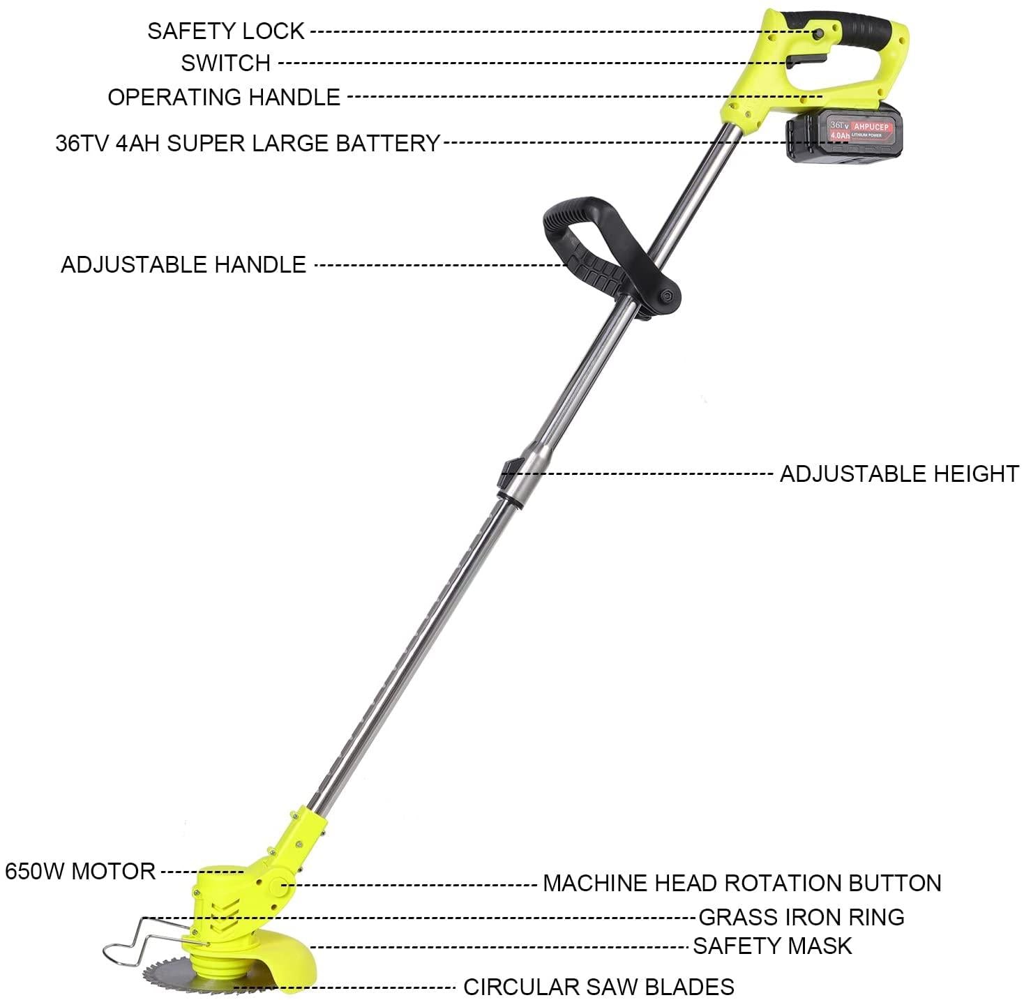 Cordless Brush Cutter Weed Wacker,Stringless Trimmer with 2Pcs 36Tv 4A Battery, Weed Eater Battery Powered with 9Trimmer Cut Blades,Grass Trimmer Suitable for Lawn,Garden,Yard,Bush Trimming&Pruning
