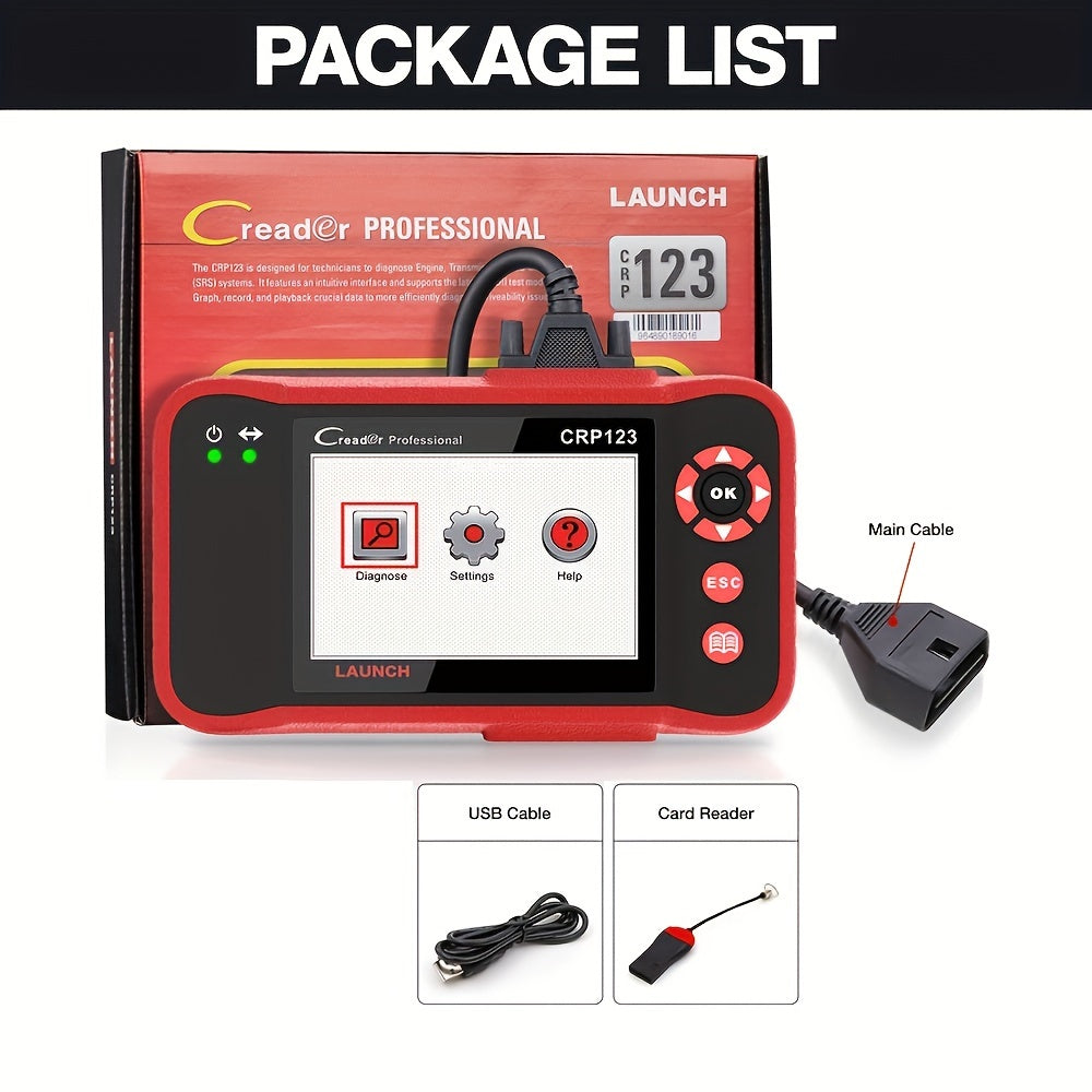 Professional Automotive Scanner: LAUNCH X431 CRP123 OBD2 - Engine, ABS, SRS &amp; AT Code Reader - Lifetime Updates!