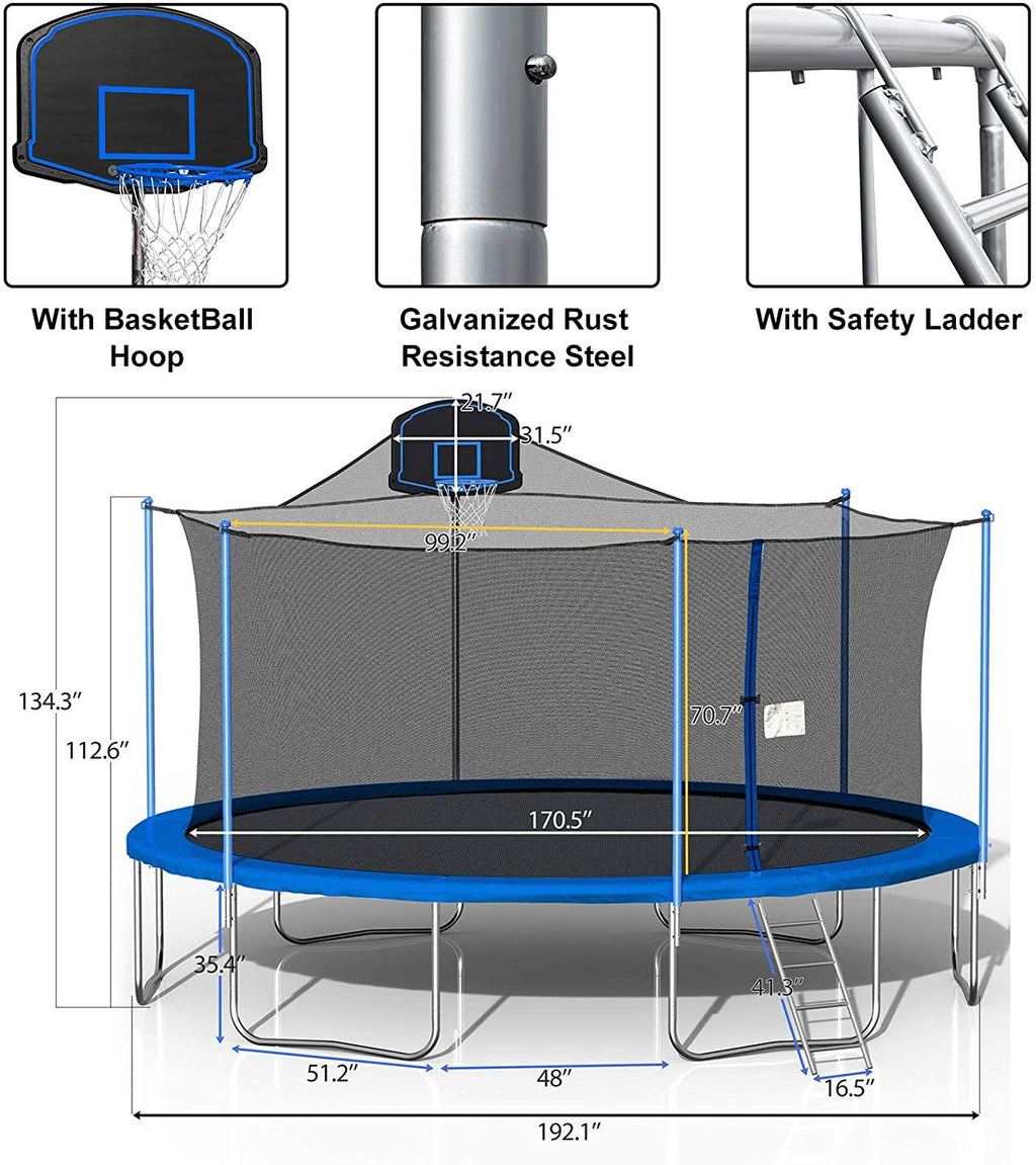 JAPower 16 FT Trampoline with Basketball Hoop, Outdoor Trampoline for Adults Kids