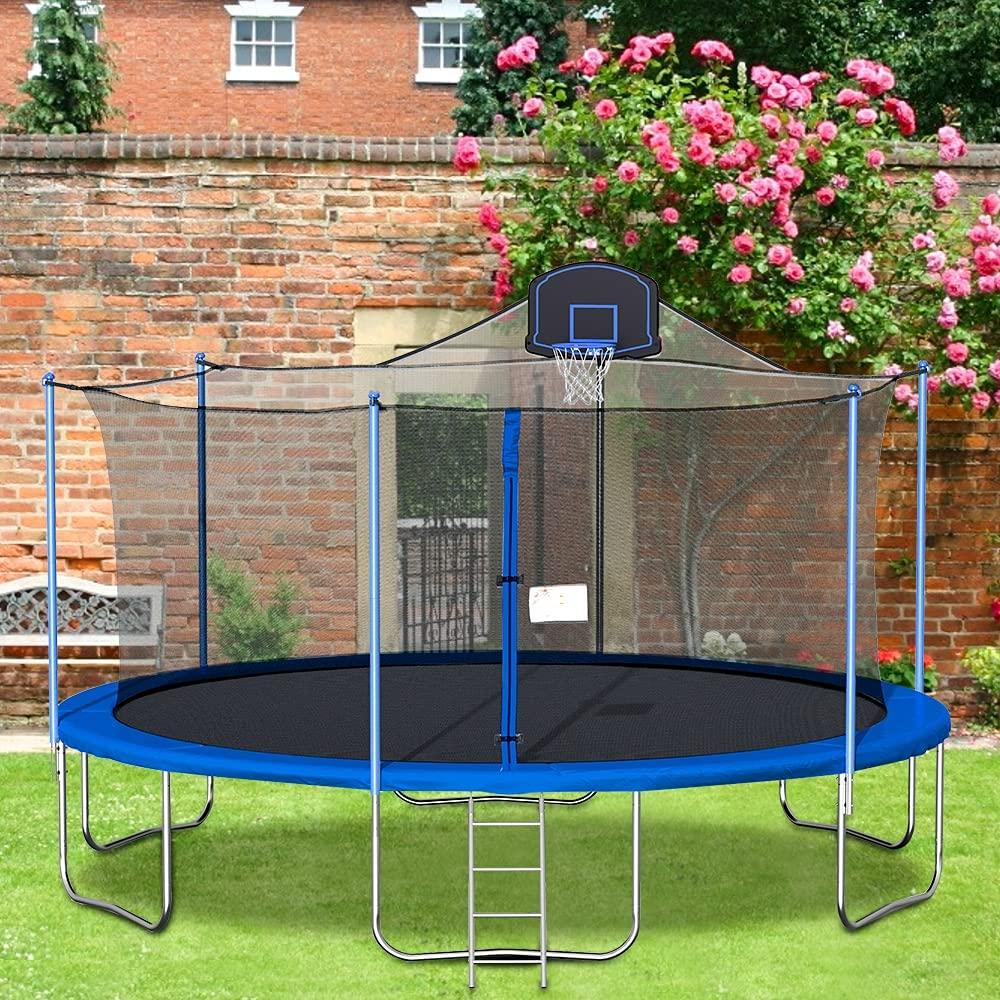 JAPower 16 FT Trampoline with Basketball Hoop, Outdoor Trampoline for Adults Kids