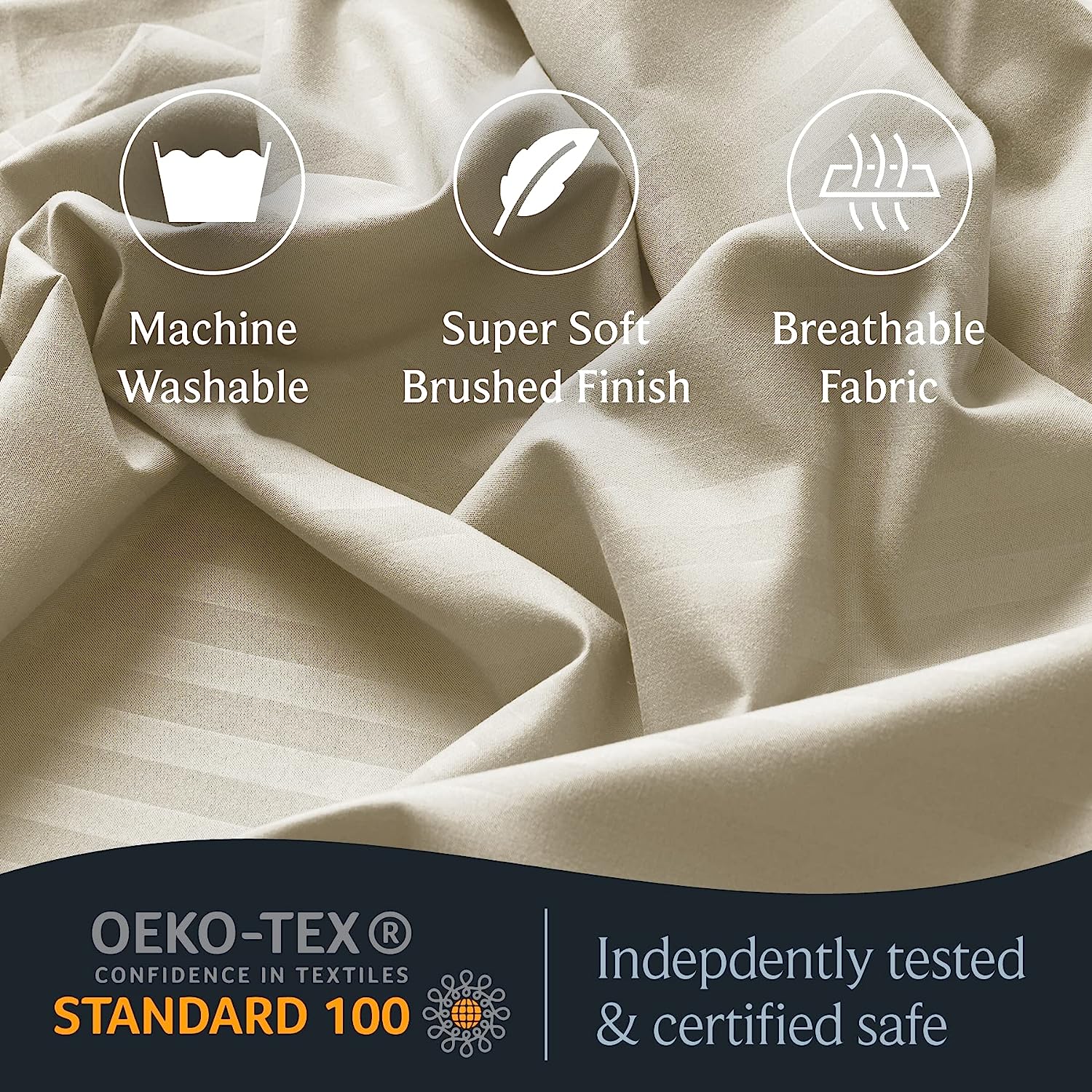 LuxClub Striped Sheets Set, 6 PC Striped Bed Sheets Full Size, Deep Pockets 18" Eco Friendly Wrinkle Free Cooling Sheets Machine Washable Hotel Bedding Silky Soft (Full, Striped Cream)