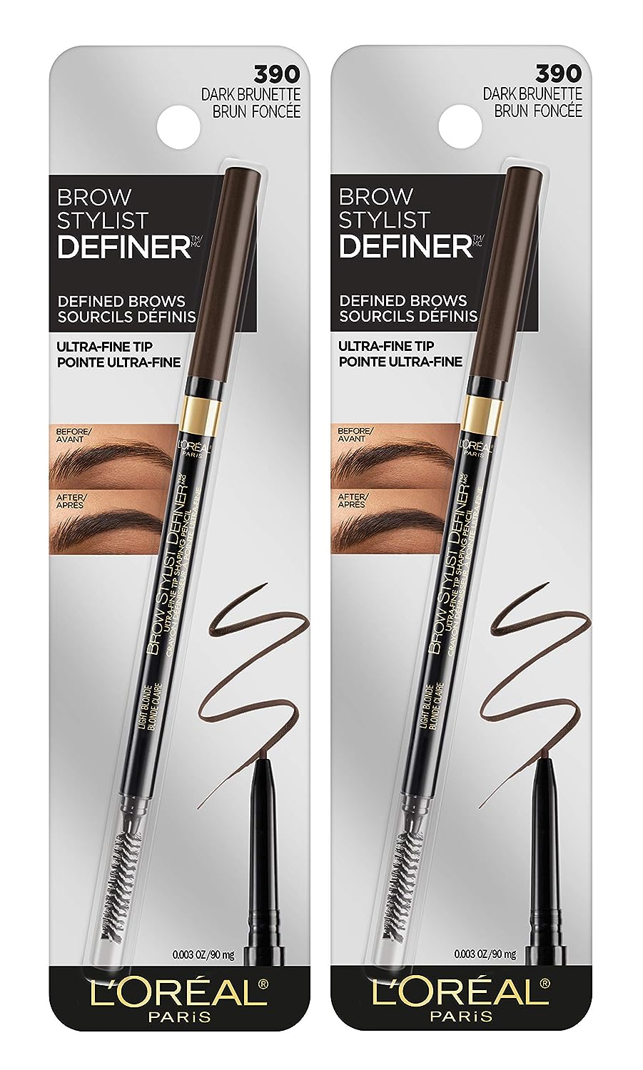 L’Oréal Paris Makeup Brow Stylist Definer Waterproof Eyebrow Pencil, Ultra-Fine Mechanical Pencil, Draws Tiny Brow Hairs and Fills in Sparse Areas and Gaps, Dark Brunette, 0.11 Ounce (Pack of 2)