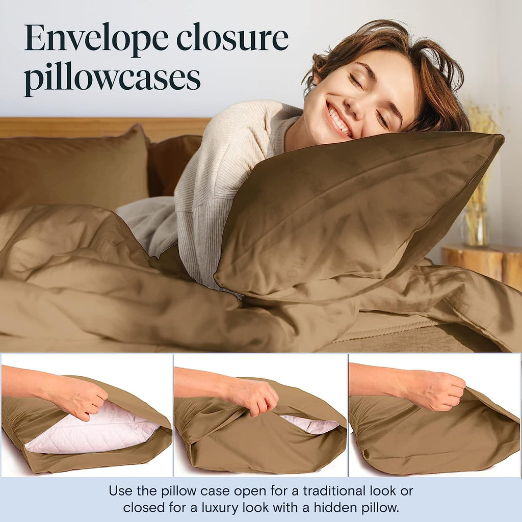LuxClub 6 PC Full Size Sheet Set Bamboo Sheets Deep Pockets 18" Eco Friendly Wrinkle Free Cooling Sheets Machine Washable Hotel Bedding Silky Soft - Dark Khaki Full
