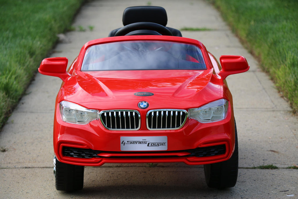 BMW 4-Series Red - First Drive - 12v Kids Cars - Electric Power Ride On Car with Remote, MP3, Aux Cord, Led Headlights, and Premium Wheels
