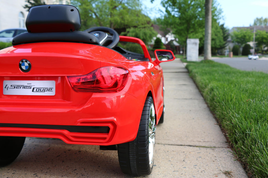 BMW 4-Series Red - First Drive - 12v Kids Cars - Electric Power Ride On Car with Remote, MP3, Aux Cord, Led Headlights, and Premium Wheels