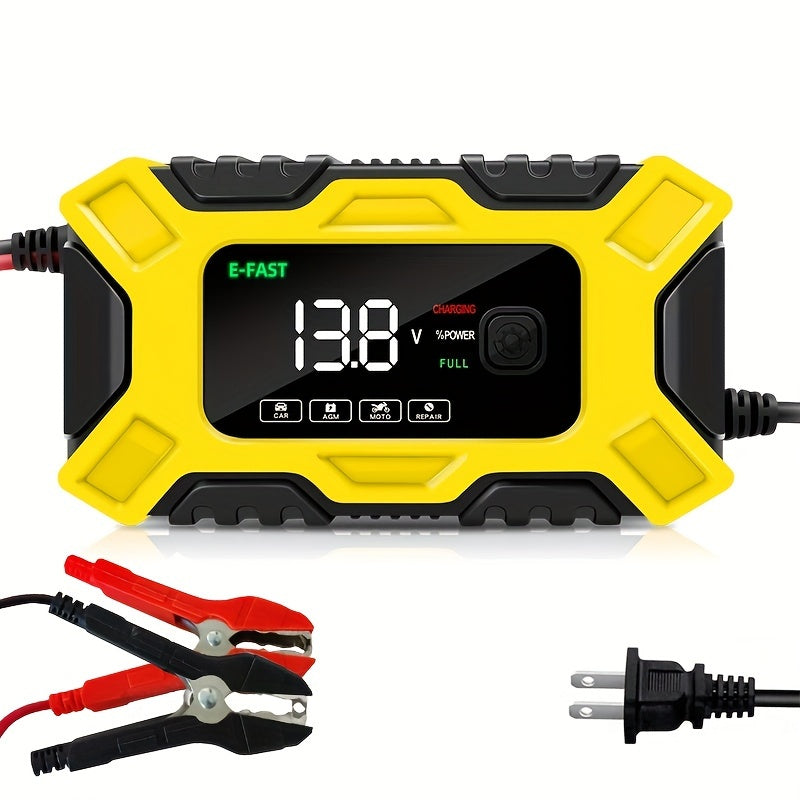12V 6 Amp Intelligent Automatic Battery Charger/Maintainer With LCD Screen, Impulse Repair &amp; Summer/Winter Modes