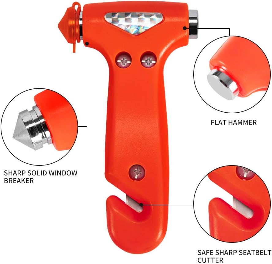 MOTORBUDDY 4-Pack Car Safety Hammer, Auto Emergency Escape Hammer with Window Breaker and Seat Belt Cutter, Striking Red Emergency Escape Tool for Car Accidents