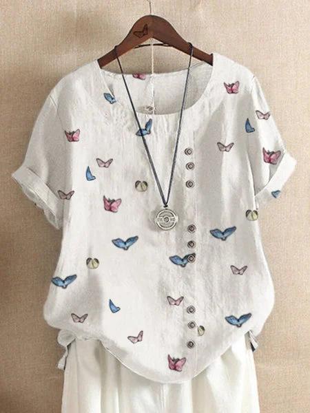 Printed Round Neck Short Sleeve Top
