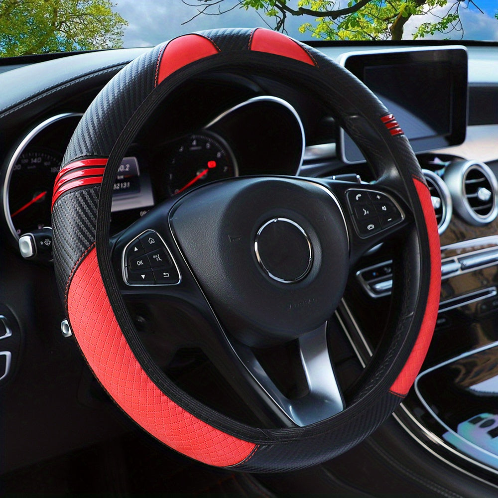 PU Leather Carbon Fiber Cute Cartoon Fashion Car Steering Wheel Cover, Fit Size 37-38CM/14.57-14.96 Inch, Car Accessories (No Inner Ring)