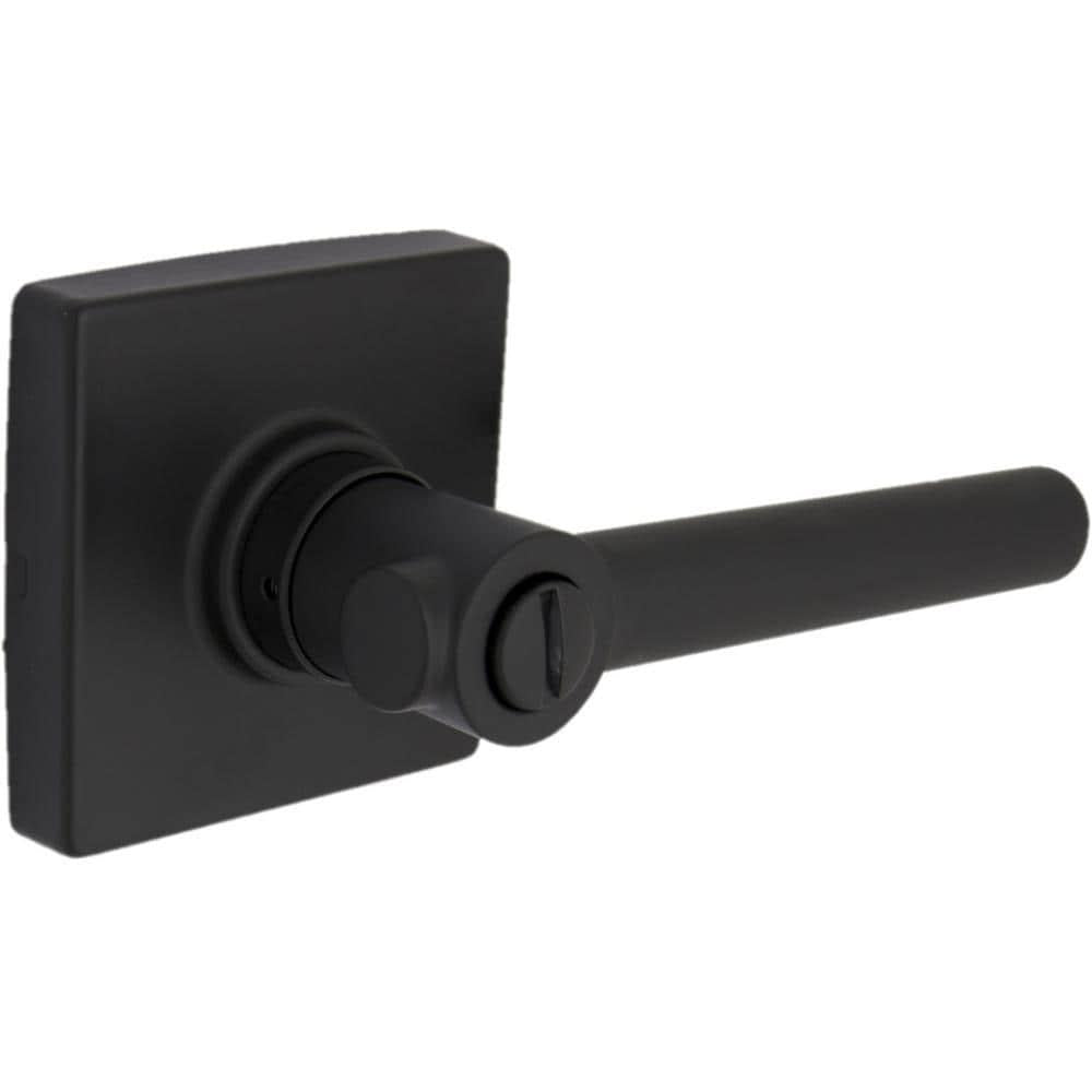 Highland Matte Black Bed and Bath Door Lever with Square Rose